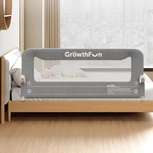 Miniatura 11 de Barandilla de cama plegable para niños pequeños, estructura reforzada de acero al carbono de 47 pulgadas y conectores, tela catiónica transpirable