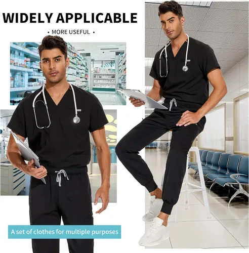Miniatura 2 de VIAOLI Conjunto de ropa quirúrgica para hombre con cuello en V y pantalón deportivo de 8 bolsillos para enfermería, conjuntos de uniformes médicos