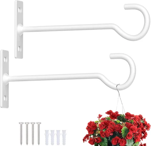 Miniatura 9 de Ganchos para plantas, paquete de 2 soportes de metal para colgar plantas de 6 pulgadas, gancho decorativo para comederos de pájaros, macetas, Negro