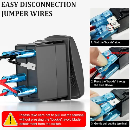 Miniatura 3 de Interruptor basculante de luces de conducción, SPST interruptor de palanca grabado con láser de 5 pines con LED azul y cables de puente, 12 V/24 V