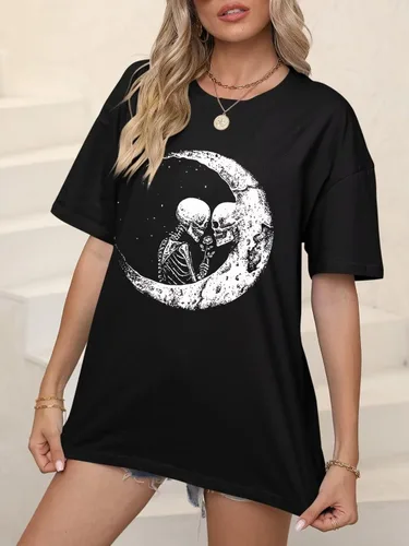 Miniatura 4 de Camisetas casuales de manga corta para mujer, cuello en V, manga enrollada, holgada, con abertura lateral