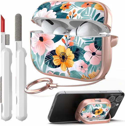 Miniatura 17 de TATOFY Funda con cerradura para estuche de Airpods Pro, funda rígida de flores para iPod Pro para mujeres y niñas con soporte para teléfono y kit