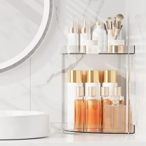Miniatura 9 de Organizador de encimera de baño, organizador de 2 niveles de acrílico para soporte de perfume, soporte de tocador, bandeja de tocador, estante