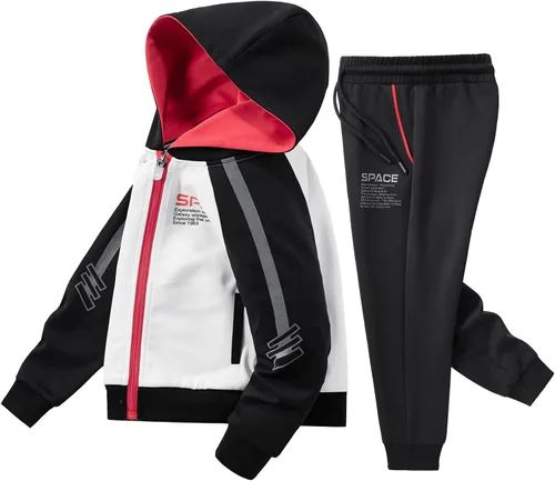 Miniatura 2 de ANOTWENER Ropa deportiva para niños, conjuntos de chándal con capucha, sudadera y pantalones deportivos, 2 piezas, 2 a 8 años