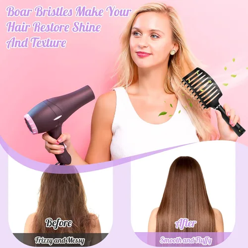 Miniatura 3 de URTHEONE Cepillo para el cabello, cepillo desenredante de cerdas de jabalí, cepillo de pelo curvado ventilado para mujeres, hombres, niños, rizado