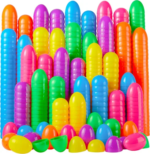 JOYIN 200 huevos de Pascua de 2.3 pulgadas, huevos de plástico vacíos rellenables coloridos y brillantes a granel para caza de Pascua, golosinas de