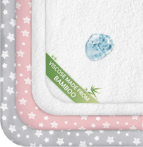 Miniatura 8 de Sábanas de moisés y protector de colchón de moisés impermeable 4 piezas, Terry de viscosa, ajuste universal para colchón ovalado, de reloj de arena