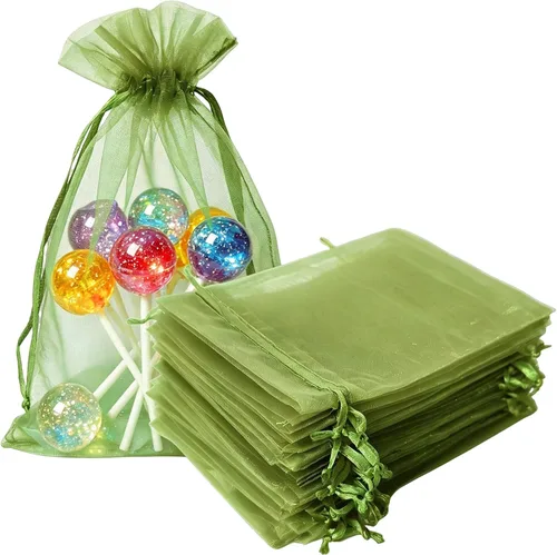 Miniatura 37 de Bolsas de regalo de organza de 4 x 6 pulgadas con cordón para joyas, dulces, paquetes de 50 bolsas de té de tela transparente azul aguamarina