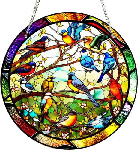 Decoración acrílica para colgar en la ventana de 7.9 pulgadas, paneles manchados, decoración decorativa de pared de acrílico, adorno colorido para