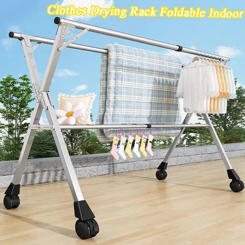 Miniatura 2 de Escurridor de ropa ajustable de acero inoxidable, plegable, portátil, con gran espacio, 47-94 pulgadas de longitud (94.5 in/94 pulgadas)