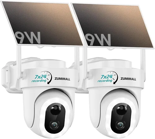Miniatura 10 de ZUMIMALL Cámaras de seguridad solares de grabación 24/7 inalámbricas para exteriores, panel solar de 9 W, cámaras AOV 2K para seguridad del hogar