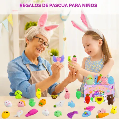 Miniatura 6 de Relleno para huevos de Pascua - Paquete de 30 juguetes esponjosos Kawaii Mochi para rellenar cestas de Pascua, mini juguetes esponjosos lindos