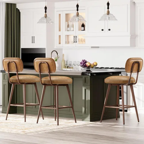 Miniatura 24 de MALOL 26“ PU Leather Swivel Bar Stools Set of 2, Mid Century Counter Height Bar Chairs with Low Back and Metal Legs, Modern Bar Stool Chair for