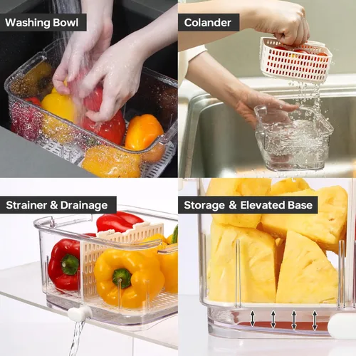Miniatura 4 de Felli Duo Fresh Produce Saver para Nevera, Recipiente para Frutas y Vegetales con Ventilación y Drenaje en la Parte Inferior para Lavado, Colador