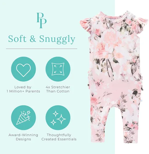 Miniatura 10 de Posh Peanut Mameluco de manga casquillo con volantes para bebé, ropa para niñas recién nacidas, pijama de una pieza para niños, viscosa suave