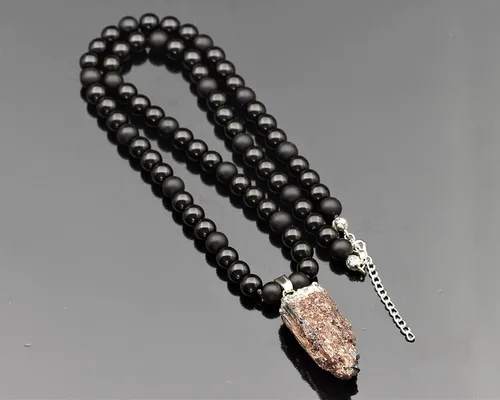 Miniatura 71 de Colgante de turmalina cruda natural, Collar de cuentas de ónix negro genuino, Collar de piedra negra, Collar de piedras preciosas, Cuentas de 0.315