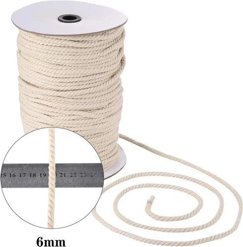 Miniatura 3 de Cordón de macramé de 0.236 in x 175 yardas Cuerda de macramé 100% algodón natural Cuerda de algodón trenzado de 3 hebras para colgar plantas