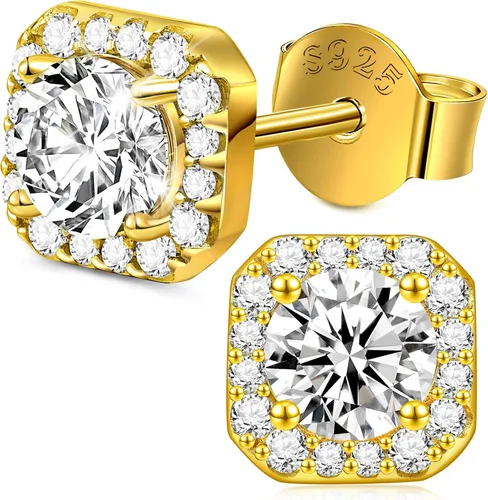 RINEY&KY Aretes de moissanita Aretes de diamante de laboratorio para mujeres y hombres, aretes de moissanita, aretes de moissanita chapados en oro