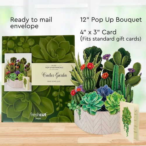 Miniatura 6 de Freshcut Paper Tarjetas de felicitación desplegables, Jardín de Cactus, plantas de casa de papel tamaño real de 12 pulgadas en 3D, tarjeta