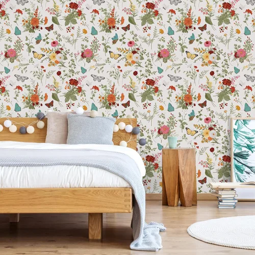 Miniatura 3 de VEELIKE Papel tapiz de 17.7 x 118 pulgadas con diseño de mariposas y caléndulas florales, para dormitorio, baño, guardería, papel de contacto floral
