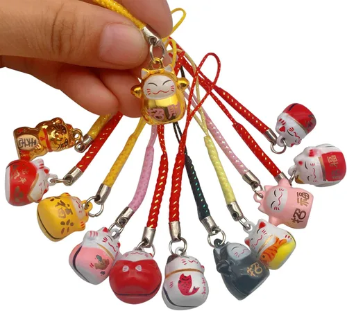 EatingBiting Llavero de gato japonés de la suerte de la fortuna aleatoria, llavero de gato Maneki Neko, llavero Fengshui Fortune Lucky Cat Kitty