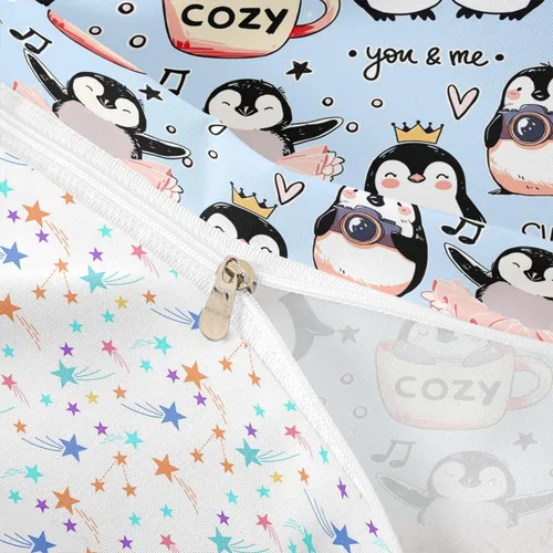 Miniatura 6 de Juego de funda de edredón para niños de dibujos animados, diseño de pingüinos de dibujos animados, lindo juego de ropa de cama de animales árticos