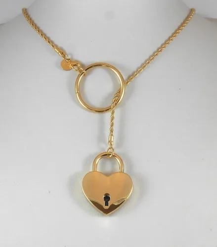 Miniatura 3 de Collar de día con bloqueo de 14 quilates, cadena trenzada chapada en oro puro, collar de día, candado de corazón y llave para mujeres, adolescentes