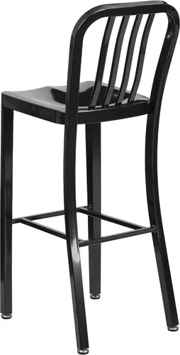 Miniatura 7 de BizChair Taburete de bar de metal negro para interiores y exteriores de 30 pulgadas de alto con respaldo de listón