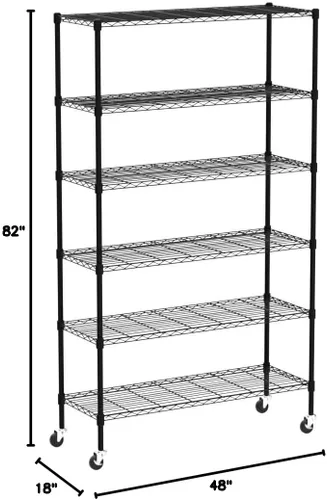 Miniatura 3 de Estantes de almacenamiento de 6 niveles, estantería de alambre de metal, altura ajustable, NSF resistente para garaje con ruedas, 48 x 18 x 82
