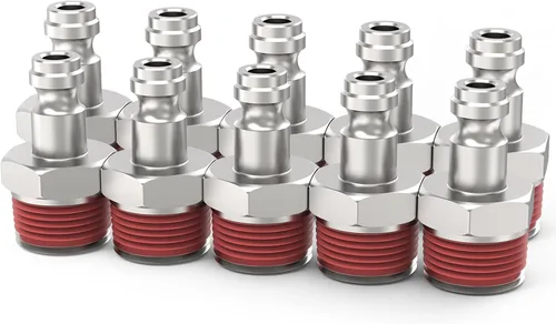 Miniatura 12 de ChillWaves Enchufe de aire estilo T automotriz, enchufes neumáticos macho NPT de 1/2 pulgada, accesorios para compresores de aire (paquete de 5)