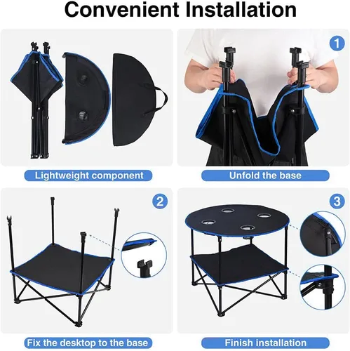 Miniatura 6 de LEADALLWAY Mesa de Picnic Plegable Portátil Mesa de Camping al Aire Libre con 4 Portavasos y Bolsas de Transporte, Mesa de Viaje de Lona Plegable