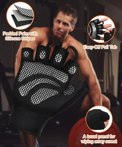 Miniatura 5 de sunnex Guantes de levantamiento de pesas con soporte extendido para la muñeca, guantes de gimnasio acolchados de silicona de alto agarre