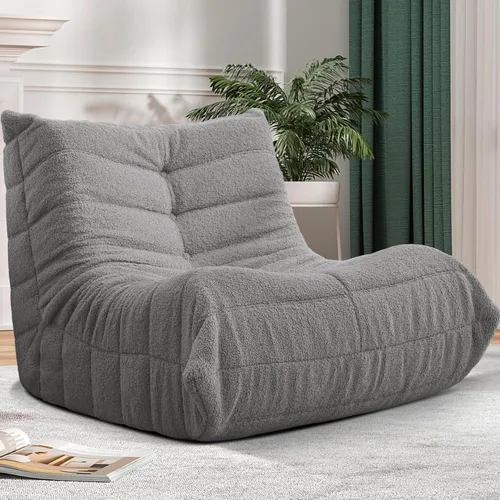 Miniatura 111 de Puf para adultos, silla puf grande, sillón con relleno de espuma viscoelástica para el hogar, apartamento o sala de juegos, gris afelpado Felpa gris