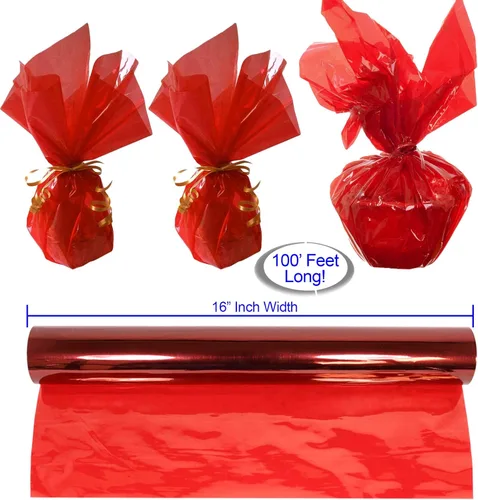 Miniatura 2 de AnapoliZ Rollo de Envoltura de Celofán Rojo 100 Pies de Largo X 16 Pulgadas de Ancho 2.3 Mil de Grosor Transparente Rojo Regalos, Canastas