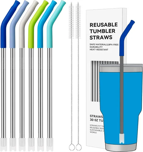 Miniatura 15 de Pajitas de Metal Rectas de 40 oz para Vaso Stanley de 40 oz, 6 Piezas Pajitas de Metal Reutilizables de Acero Inoxidable para Beber con Puntas de 2
