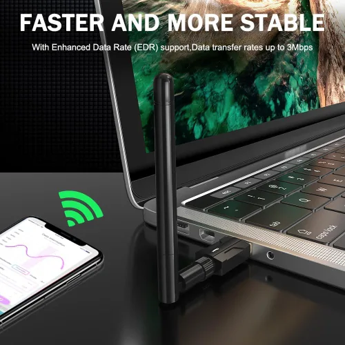 Miniatura 3 de Adaptador USB Bluetooth 5.1 para PC de escritorio: dongle inalámbrico de largo alcance de 300 pies con antena de 5dBi Plug & Play para portátil