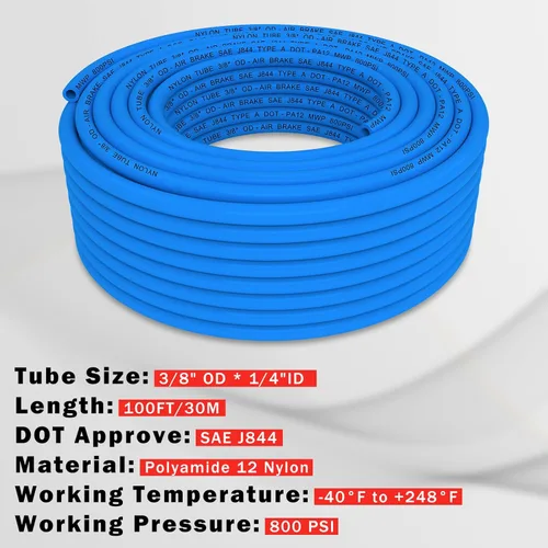 Miniatura 2 de CheeMuii 100 pies 3/8" línea de aire azul DOT 3/8 PA12 nylon neumático Tubo 30.5 metros 3/8 pulgadas OD tubo de aire neumático tubo manguera