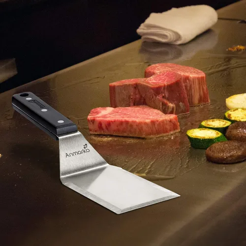 Miniatura 5 de Anmarko Juego de espátulas para parrilla - Espátula larga de metal - Raspador de parrilla y volteador de tortitas o espátula para pizza - Espátula