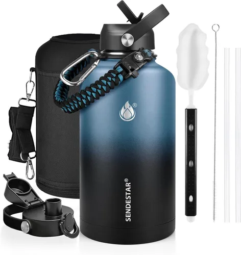 Miniatura 15 de SENDESTAR Botella de agua aislada de 24 onzas, boca ancha, botella de agua de 24 onzas con tapa con popote, tapa de boquilla, acero inoxidable