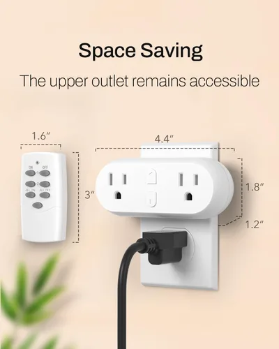 Miniatura 3 de HBN - Enchufe con control remoto inalámbrico con 2 controles de interruptor individuales, enchufes de diseño compacto hasta 100 pies de alcance