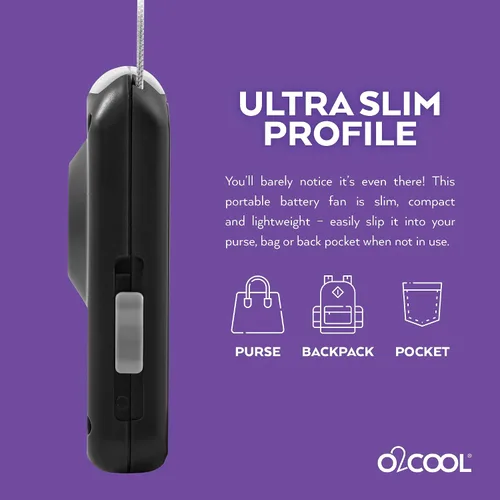 Miniatura 4 de O2COOL Ventilador de Collar Deluxe, Funciona con Pilas, para Enfriamiento Personal con Correa Ajustable (Negro)