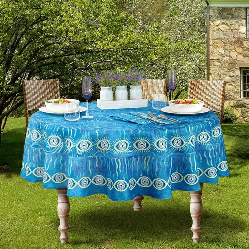 Miniatura 7 de Home Bargains Plus Servilletas de tela con medallón mediterráneo azul, diseño de islas griegas costeras, resistentes a las arrugas y a las manchas