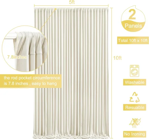 Miniatura 5 de Cortina de fondo beige de 10x10 para bodas y fiestas, cortina de fondo beige sin arrugas para fotos, cortinas de fondo para decoración de baby Gris