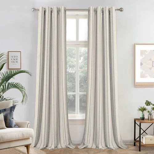 Miniatura 78 de DriftAway - Cortinas de Lino Mezcla de Granja 100% Opacas de 84 Pulgadas de Largo para Dormitorio, Cortinas Verticales Rayadas Impresas de Lino