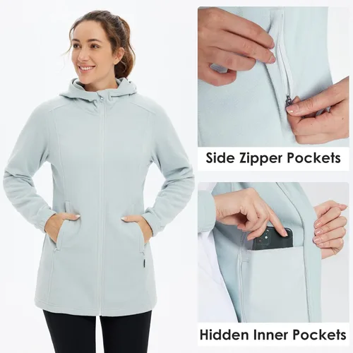 Miniatura 4 de BALEAF Chaqueta larga de forro polar con capucha y cremallera completa para mujer, abrigo de invierno suave y ligero