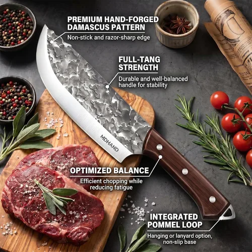 Miniatura 5 de MDHAND - Juego de cuchillos de carnicero, 14 cuchillos de carnicero forjados a mano con bolsa de rollo, cuchillo de carne resistente, cuchillos
