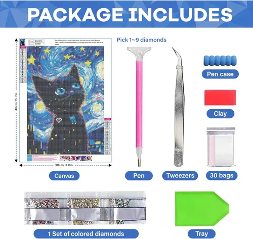 Miniatura 5 de Kits de Arte de Diamantes de Gato de SANYUN para Adultos, Kits de Pintura de Diamantes de Noche Estrellada, Pinturas de Animales con Diamantes