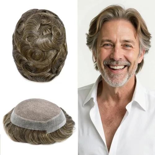Miniatura 97 de Tupé para hombres, piezas de cabello humano real, sistema de unidades de cabello natural, línea capilar natural, pieza de repuesto para hombres