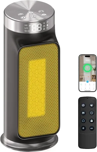 Calentador eléctrico inteligente de 1500 W para espacios interiores - Control por WiFi/aplicación, control remoto incluido, temporizador de 24H, 5