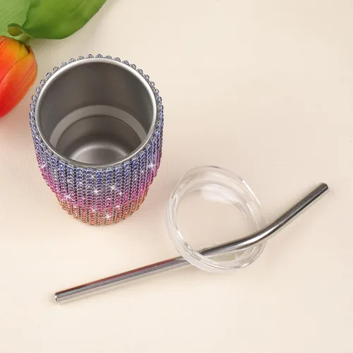 Miniatura 5 de INSTOME Vaso de Chupito Tumbler con Brillos de 3 oz - Mini Vasos con Incrustaciones de Pedrería con Pajitas, Brillo Tipo Diamante para Fiestas